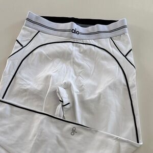 Alo White High-Waist Leggings with Black Piping
